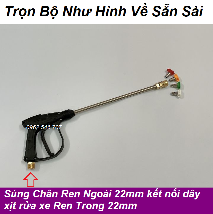 Bộ súng xịt rửa xe và 4 đầu béc xịt góc cho máy rửa xe áp lực cao ren 14mm,22mm tuỳ chọn khi đặt mua | bộ vòi xịt rửa xe kiểu dài và béc xịt rửa xe cao cấp