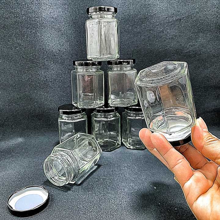 Lọ thủy tinh nhỏ 100ML mẫu lục giác nắp thiếc đen – Hũ chưng yến - Đựng mật ong, yến chưng, dầu dừa, thức uống, sữa chua, thực phẩm, hủ gia vị
