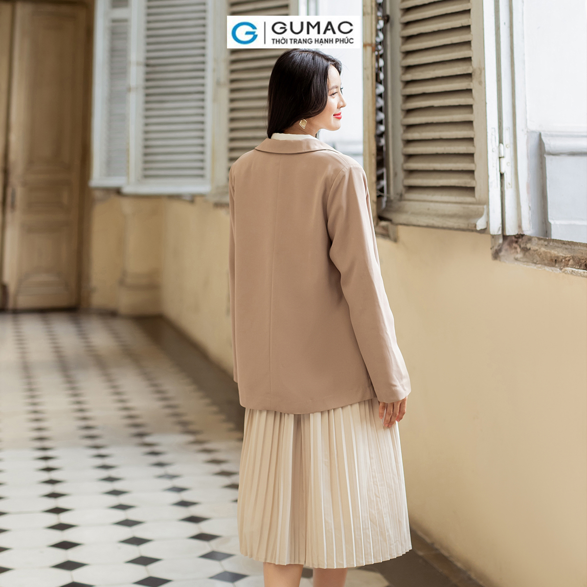 Áo blazer nữ 1 lớp đệm vai mỏng công sở thanh lịch sang trọng thời trang GUMAC AD07055
