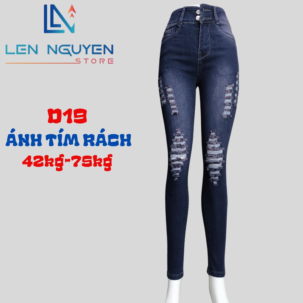 D19_Quần jean nữ, dài, lưng cao, quần bò nữ dáng ôm, quần rin nữ có big size, cho 42kg đến 75kg,LEN NGUYEN STORE - Ánh Tím Trơn