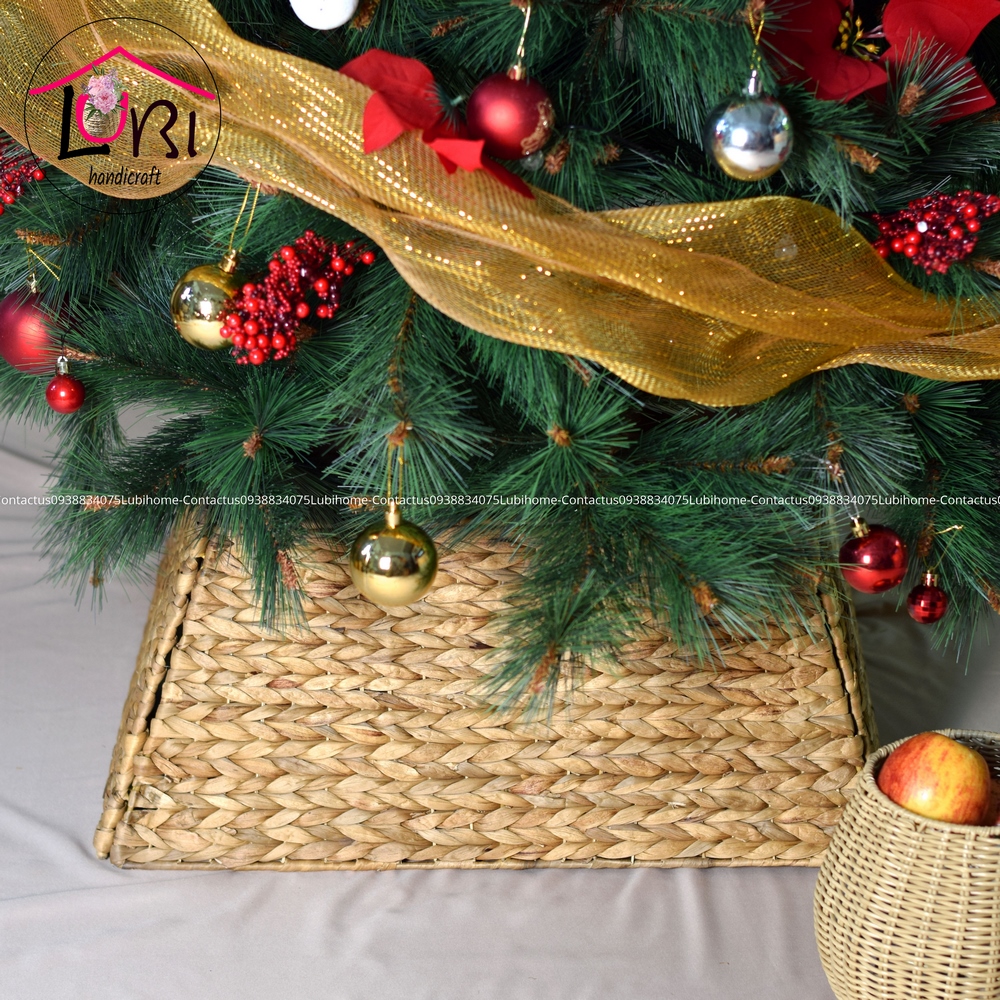 Lubihandicraft - Phụ kiện Hàng rào/ Đế trang trí cây thông Noel hình vuông đan lục bình - mộc mạc, sang trọng