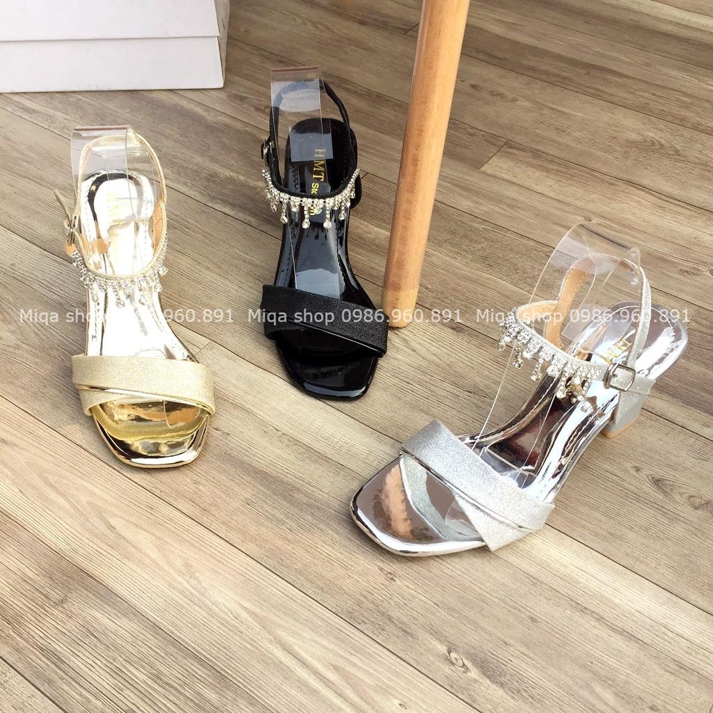 Sandal kim tuyến đính hạt siêu sang - Giày cao gót 7p kim tuyến nổi bật - Giày đi tiệc,cuới