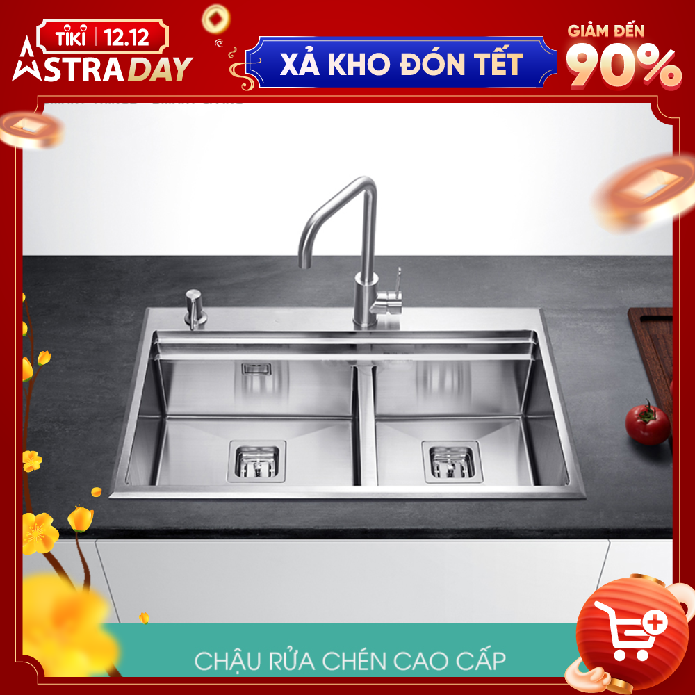 Chậu Rửa Chén Ecalite ES-N28550HS - Lắp Nổi - Ngang 84.5cm - Inox 304 Siêu Bền - Hàng Chính Hãng