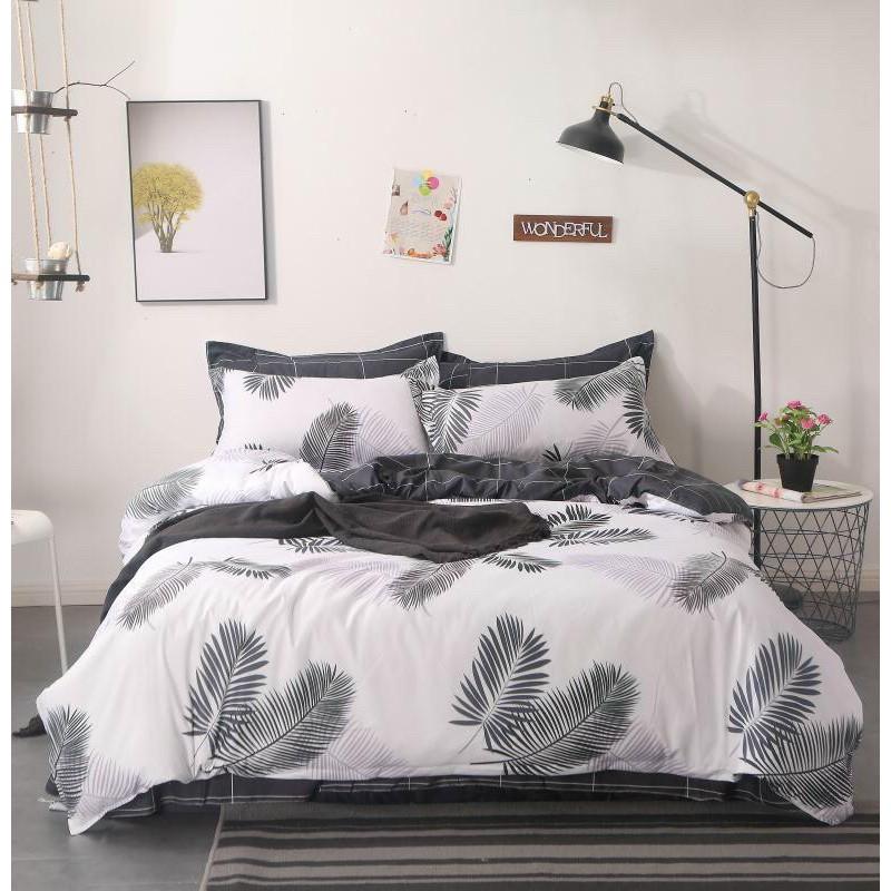 Bộ chăn ga gối Cotton poly M2T Bedding Lá me đen, vỏ chăn mền, drap nệm và 2 vỏ gối