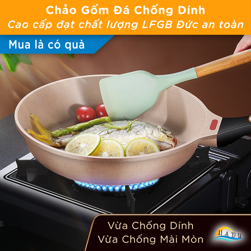 Chảo Đá Chống Dính Ceramic Cao Cấp Bếp Từ Có Nắp 26cm 28cm Cảm Biến Nhiệt Độ Thông Minh Đạt Chất Lượng LFGB Đức SSGP