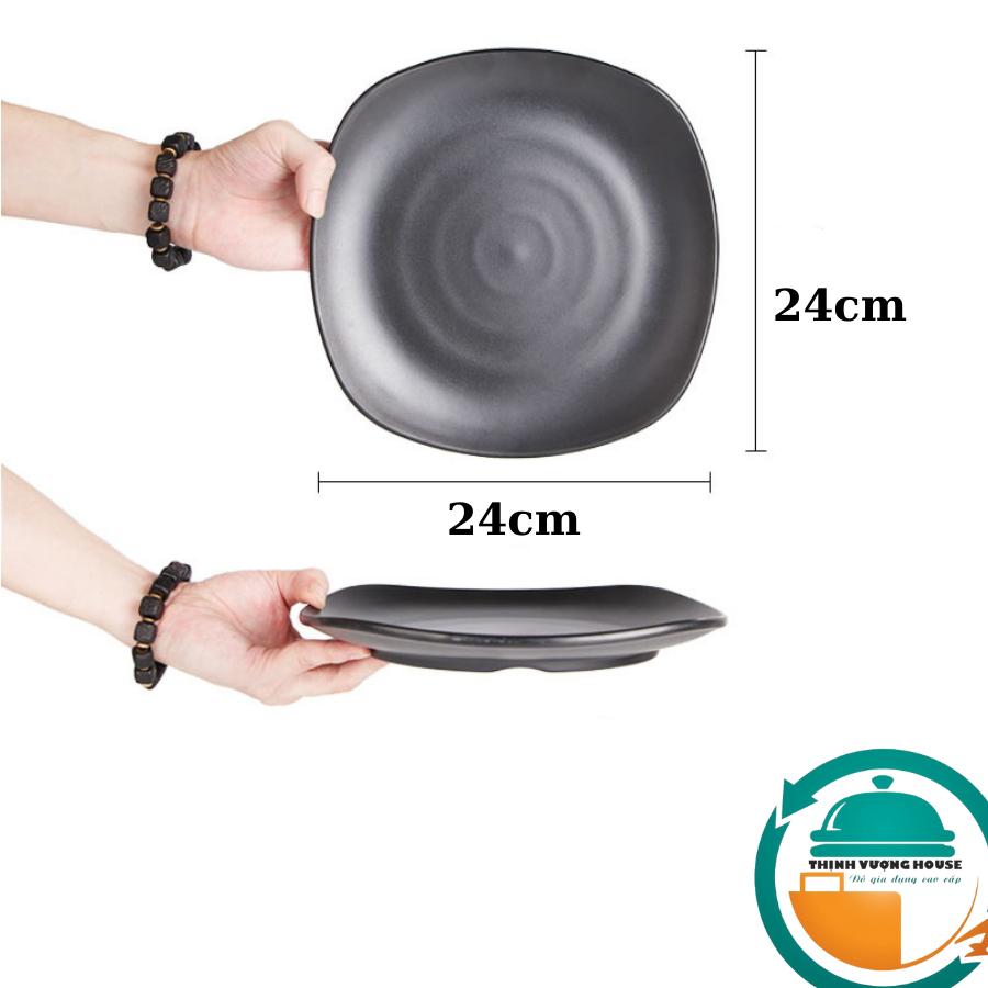 Đĩa vuông vát 100% nhựa Melamine Đen Nhám đủ size giá rẻ