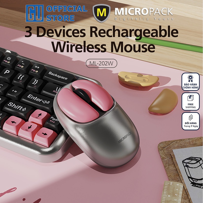 Chuột Không Dây MicroPack Lifestyle Dual Mode 2.4G + Bluetooth Wireless Mouse ML-202W Kèm 2 Phím Đổi Click Trái Phải Hàng Chính Hãng