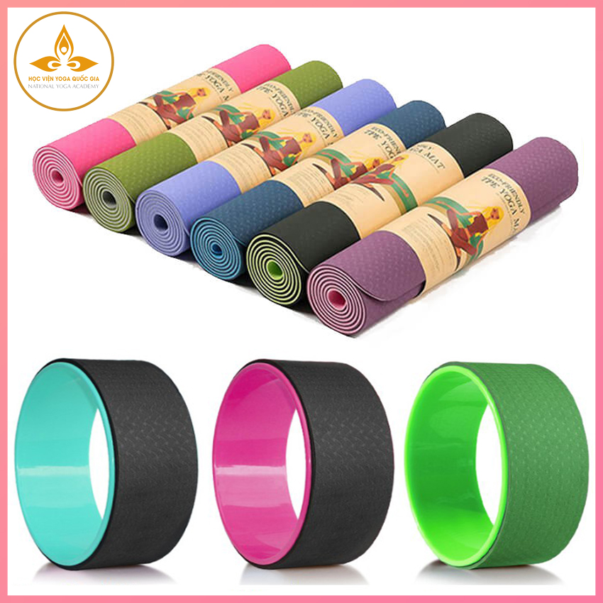 Combo Thảm Tập Yoga TPE 2 Lớp 6mm, Vòng Tập Yoga Trơn - YOGA QG, Thảm 2 Lớp Cao Cấp, Chống Trơn Trượt, Thấm Hút Mồ Hôi, Mềm Mượt, Không Gây Kích Ứng; Vòng Nhựa ABS Bọc TPE Mềm Mại, Chịu Lực Cao, Kích Thước 33x13cm - Hàng chính hãng