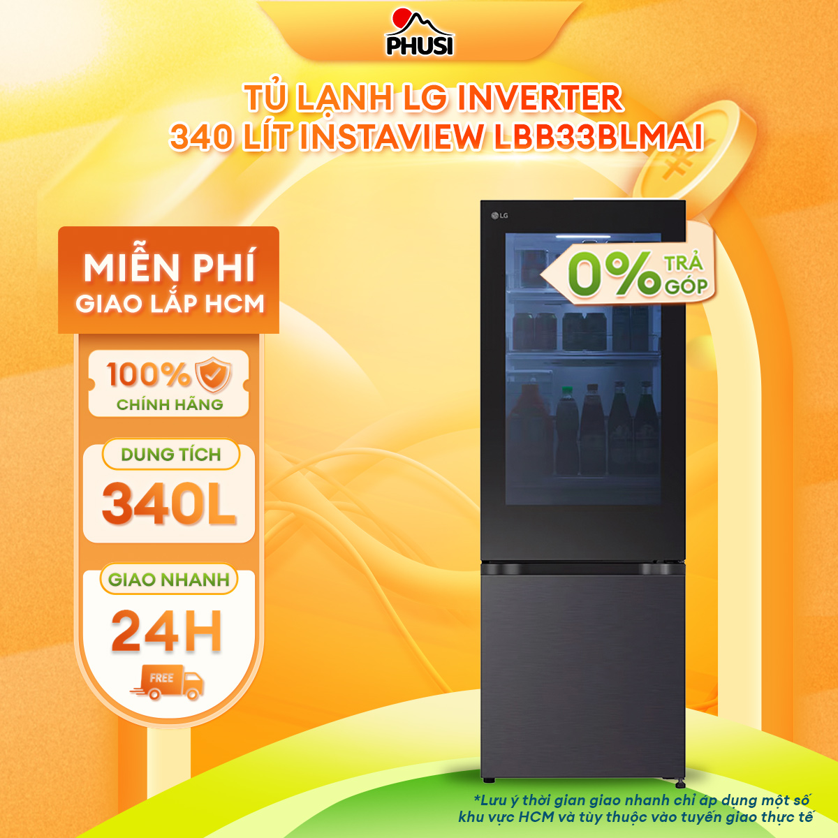 Tủ lạnh LG Inverter 340 lít  InstaView LBB33BLMAI - Hàng Chính Hãng