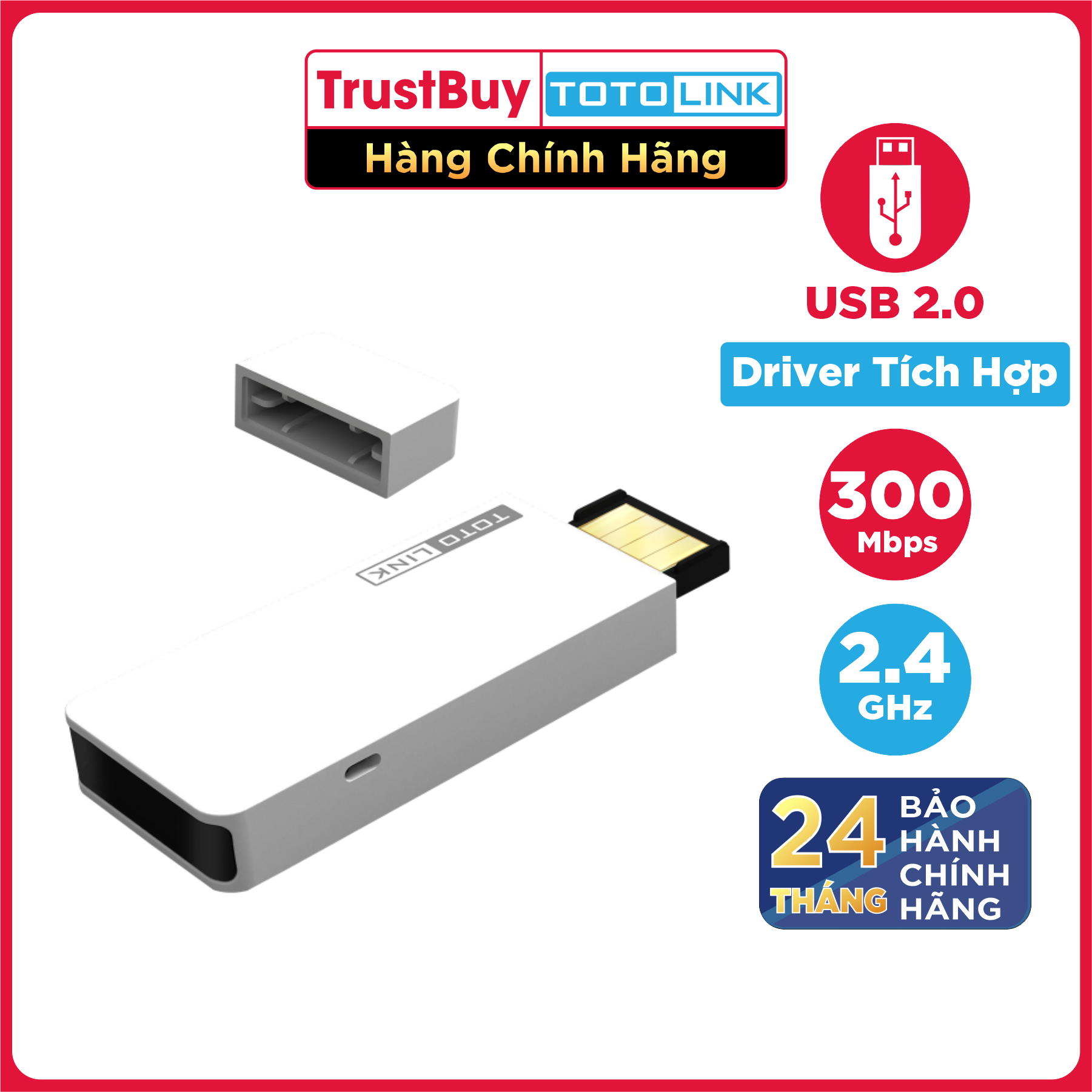 USB Phát WiFi Chuẩn N IEEE 802.11b/g/n Băng Tần 2.4Ghz Tốc Độ Đến 300Mbps TOTOLINK N300UM - Hàng Chính Hãng