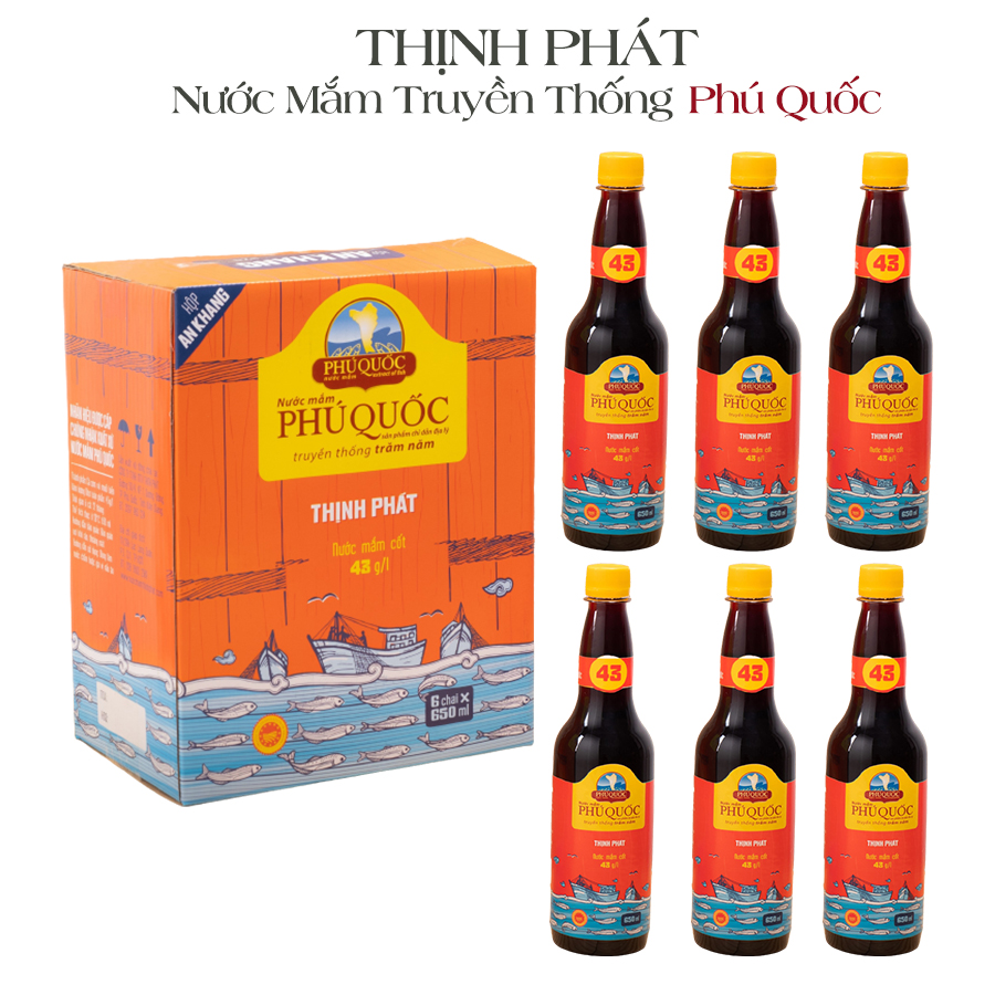 Combo 6 chai 650ml nước mắm Thịnh Phát An Khang 43 độ đạm