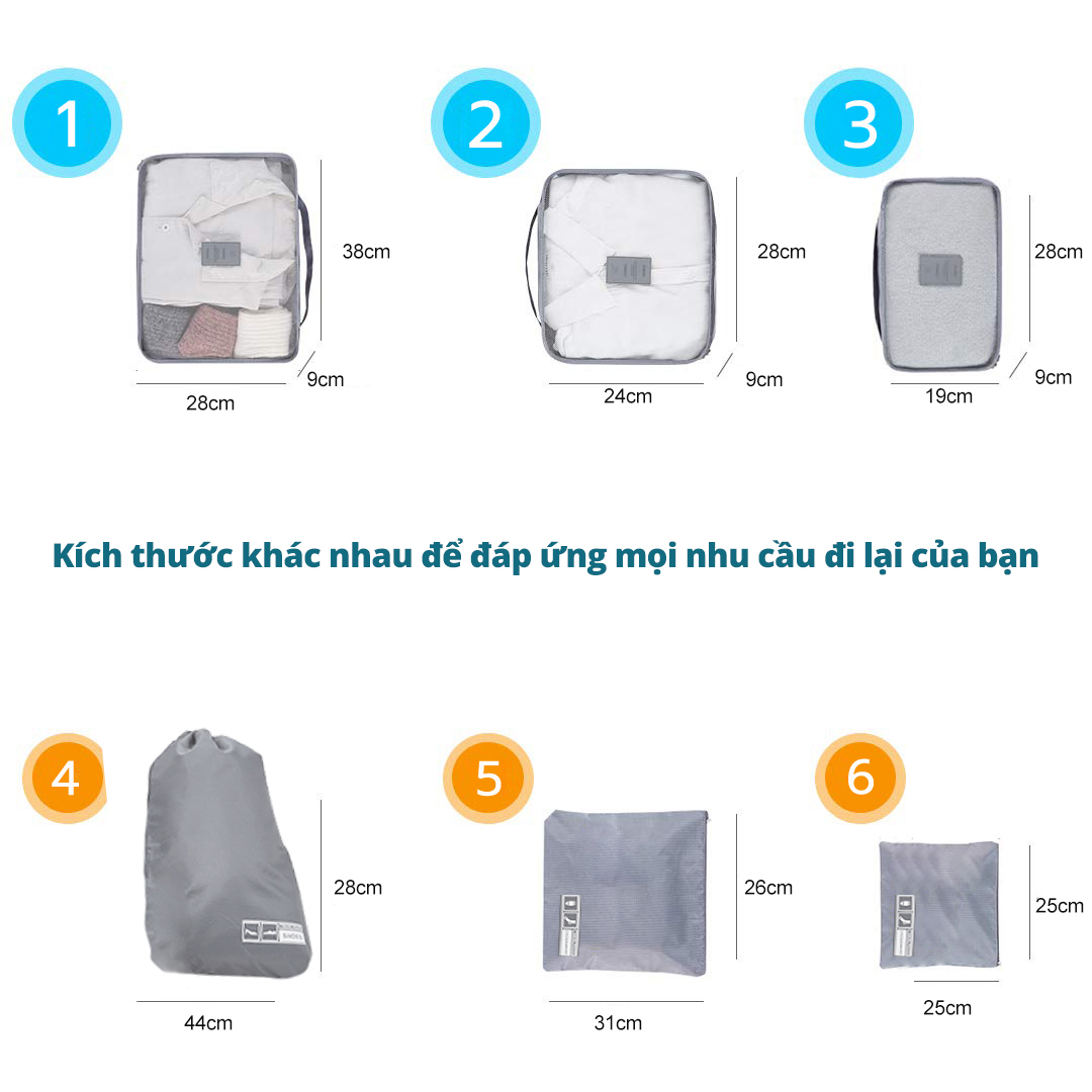 6 Cái Túi lưu trữ du lịch Sea Choice bộ đóng gói túi xách tay gọn gàng thấm nước Người tổ chức Quần áo Quần áo Đồ lót