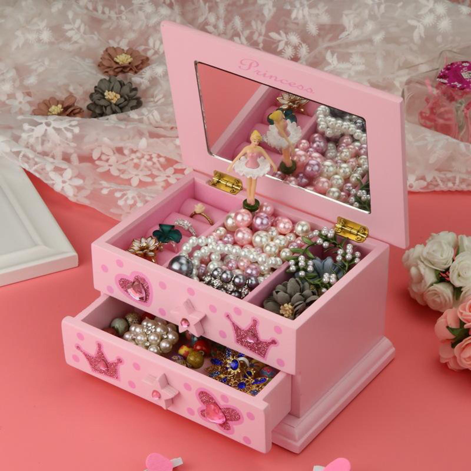 Wind-Up Music Jewelry Box Storage Organizer Case Holder Decorative Wedding