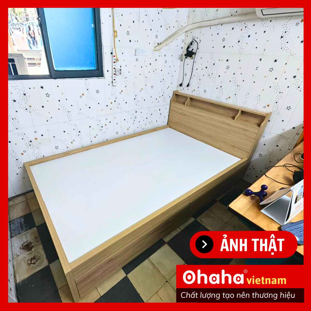 Giường ngủ gỗ Công Nghiệp Cao Cấp OHAHA chuẩn Nhật - Black Bed