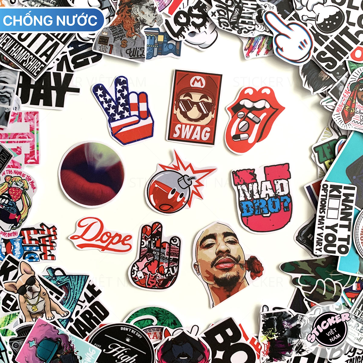 Sticker NGẦU SWAG - Dán Trang Trí - Chất Liệu PVC Cán Màng Chất Lượng Cao Chống Nước, Chống Nắng, Không Bong Tróc Phai Màu