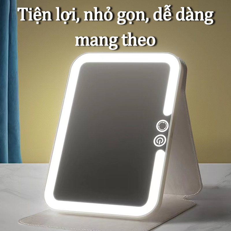 Gương Trang Điểm Để Bàn Có Đèn Led Hình Chữ Nhật Cảm Ứng Ba Chế Độ Chỉnh Được Độ Sáng Gương Bàn Trang Điểm Mini Cao Cấp Có Bao Da Chống Trượt Kiêm Gương Decor Pin Khỏe Nhiều Size Lựa Chọn - ML036