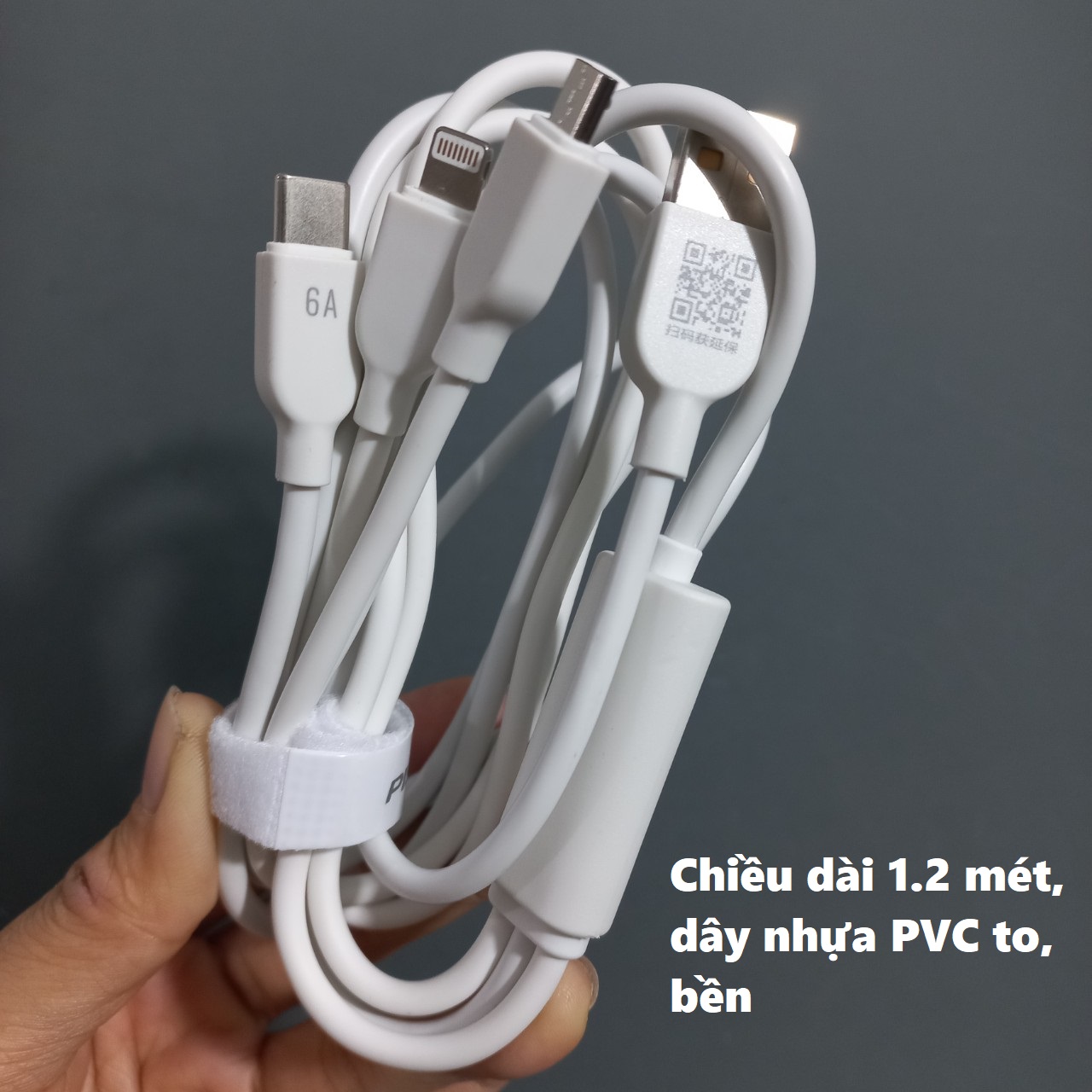 Cáp sạc nhanh 3 đầu Usb to M+C+iP dòng sạc 6A Pisen AP17 1.2 mét _ hàng chính hãng