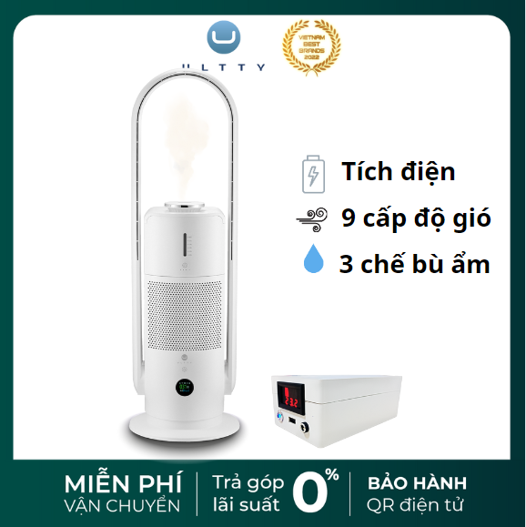 Quạt tích điện lọc không khí bù ẩm khử khuẩn ULTTY CR022 pin khủng 9000mAh tích hợp sạc dự phòng - Hàng chính hãng