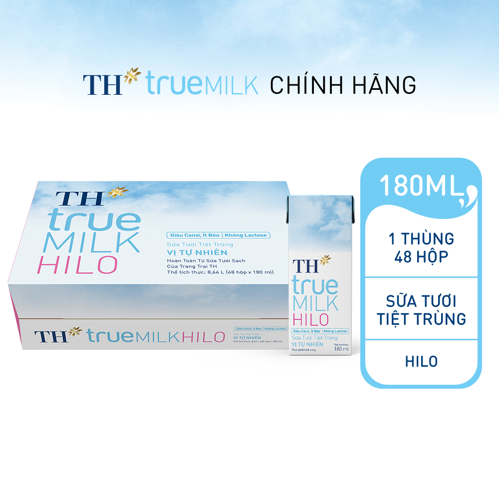 Thùng 48 hộp sữa tươi tiệt trùng TH True Milk HILO 180ml (180ml x 48)