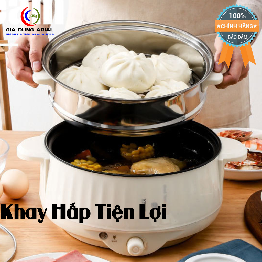 Nồi lẩu điện đa năng AGISAN-02 có lớp chống dính dây cắm 2 chấu dễ dàng chiên, xào, nấu, rán