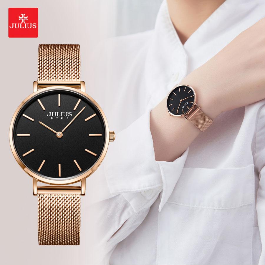 Đồng Hồ Nữ Chính Hãng Julius Star Cao Cấp Dây Kim Loại Chống Nước Kính Sapphire Chống Xước Đường Kính 32mm JS-027C