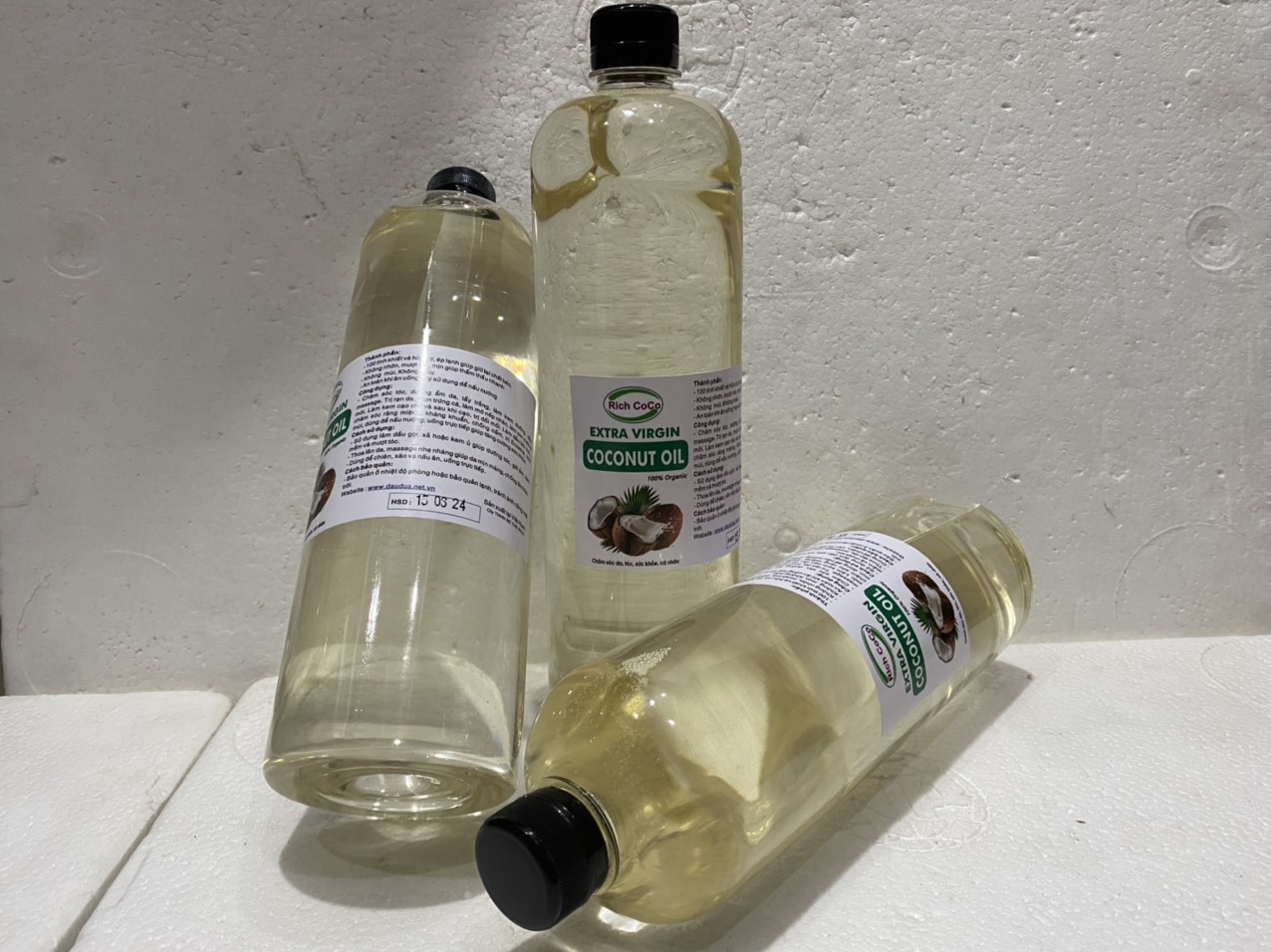 DẦU DỪA HỮU CƠ ÉP LẠNH - RICH COCO – EXTRA VIRGIN COCONUT OIL – CHAI 1 LÍT
