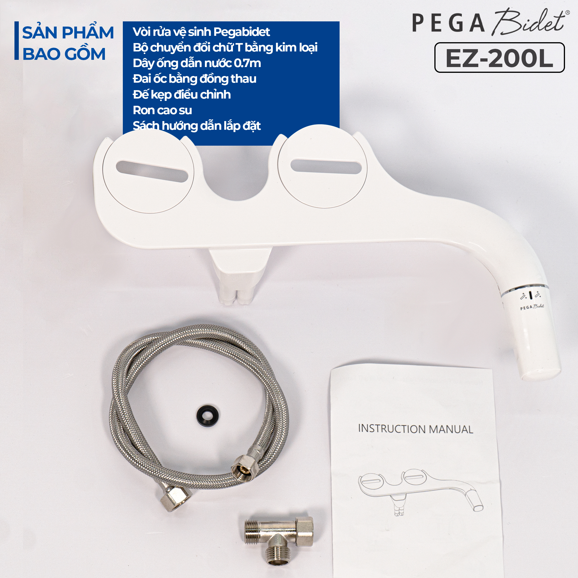 Vòi Xịt Rửa Vệ Sinh Thông Minh PEGA Bidet EZ-200X gắn bồn cầu, Không Dùng Điện, Công Nghệ Mới Siêu Mỏng, 2 Vòi Rửa có Vòi Chuyên Dụng Cho Nữ, Dễ Lắp Đặt, Rất cần cho Trẻ Em, Người Già, Phụ Nữ Mang Thai - Thương Hiệu Mỹ