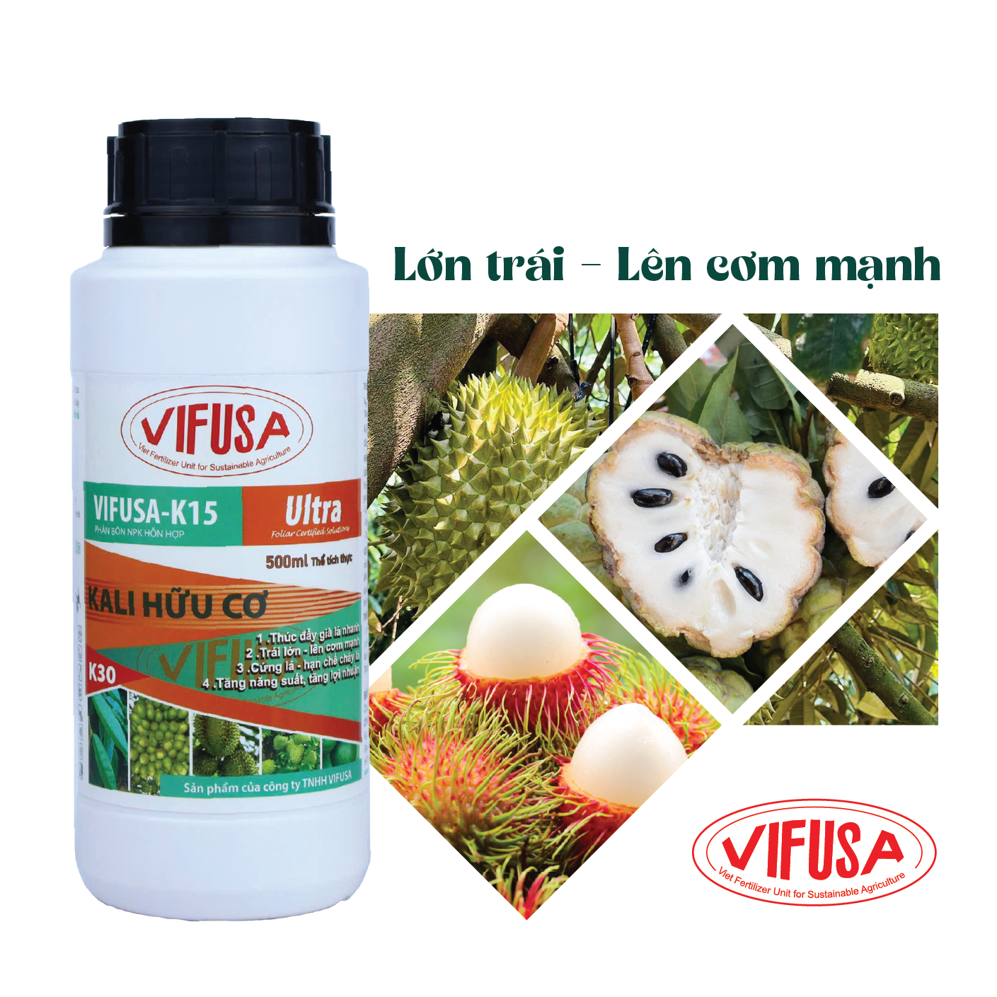 VIFUSA-K15 Ultra - Phân bón kali hữu cơ chai 500ml