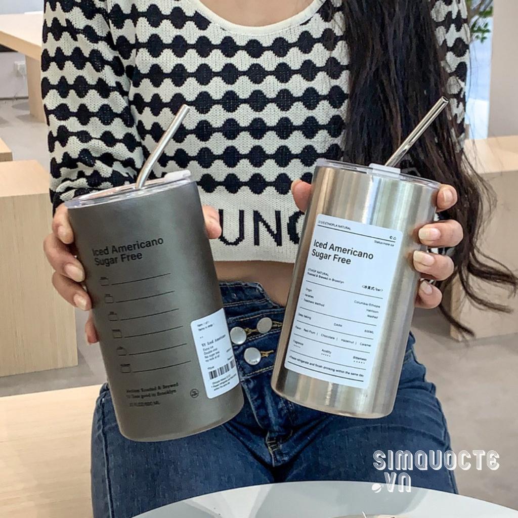 Ly giữ nhiệt Iced Americano inox 304 cao cấp không gỉ Cốc uống nước giữ nhiệt dung tích 600ml kèm ống hút tiện lợi