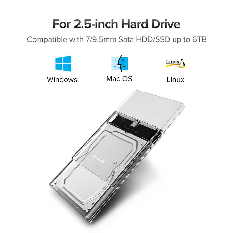 Hình ảnh Hộp đựng ổ cứng HDD/SSD 2.5" QGeeM Gen2|cổng USB C/3.1, Type C to SATA|SATA I II III, PS4 hỗ trợ UASP tốc độ cao 6Gbps kèm cáp Type C to USB A-Hàng Chính Hãng