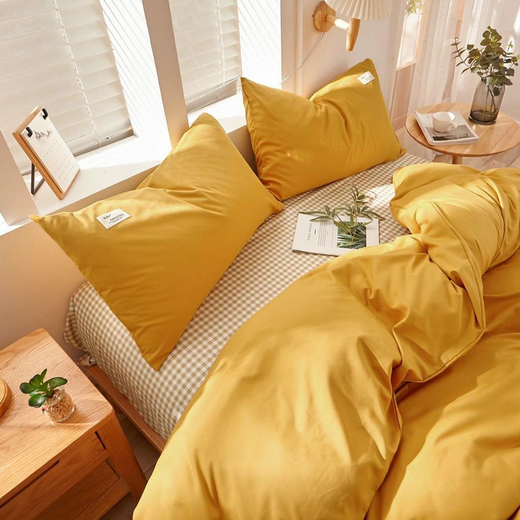 Bộ Chăn Ga và Vỏ Gối Cotton Tici Kẻ Chất Đẹp, Họa tiết Vàng Mix