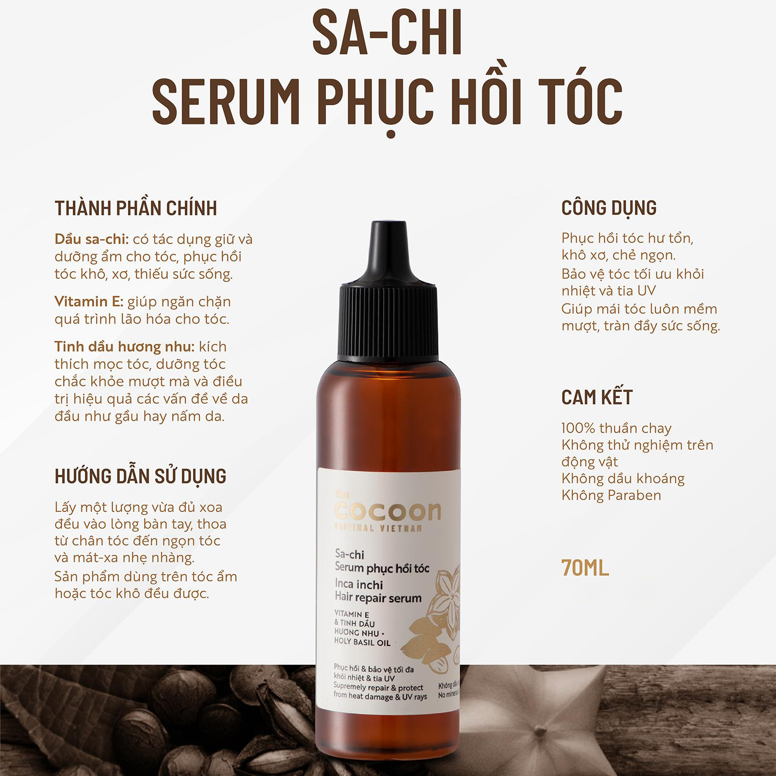 Combo 2 serum Sachi phục hồi tóc the cocoon 70ml