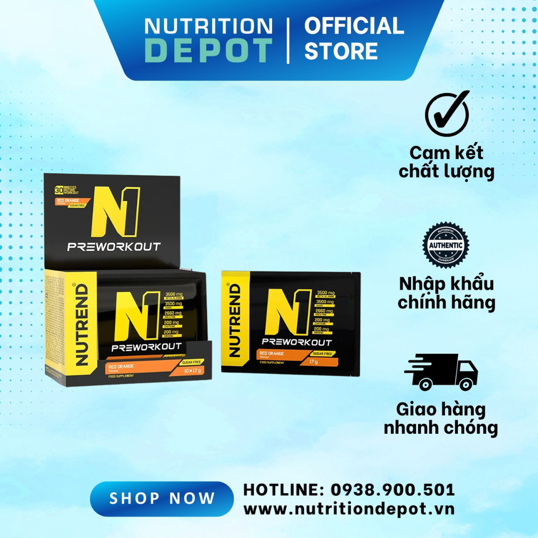Thực phẩm bổ sung năng lượng trước khi luyện tập Nutrend N1 Strong Stimulating Pre-Workout - (Box 10 packs ) - Nutrition Depot Vietnam