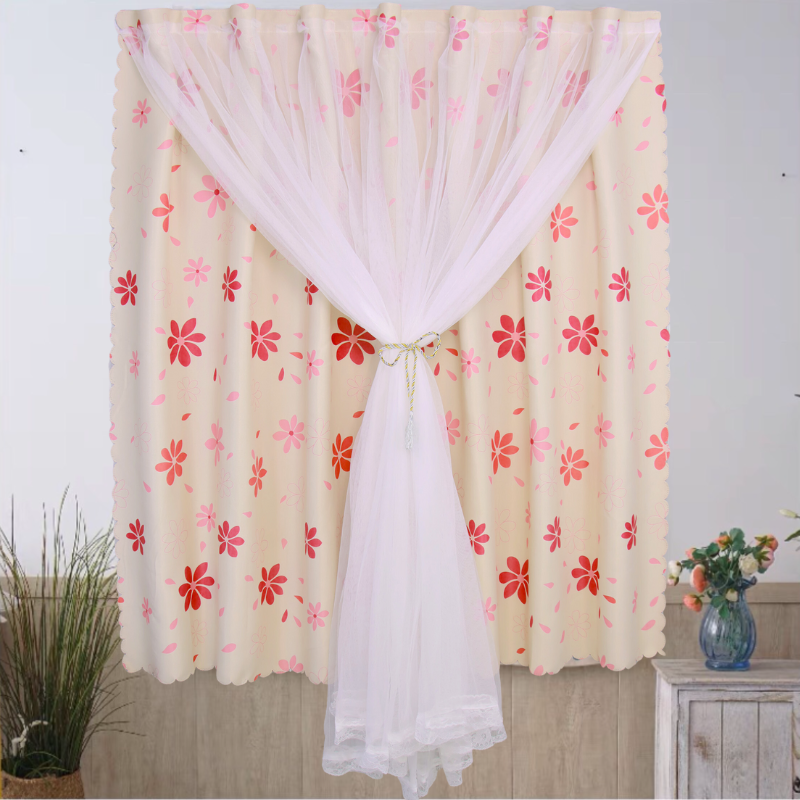 Rèm Khoen Lỗ, Khoen Ri Đô, Rèm Dán Hai Lớp BÔNG HOA ĐỎ Chống Nắng Tốt, Kích Thước Đa Dạng