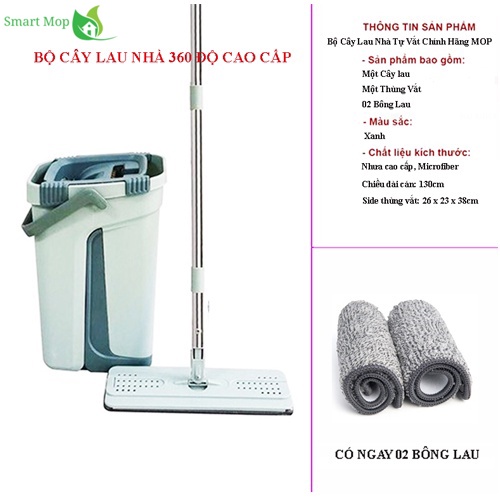 Bộ Chổi Lau Nhà Tự Vắt Đầu Xoay 360 Độ Với Bàn Lau Phẳng Tiện Dụng Tặng Kèm 01 Bông Lau Dự Phòng