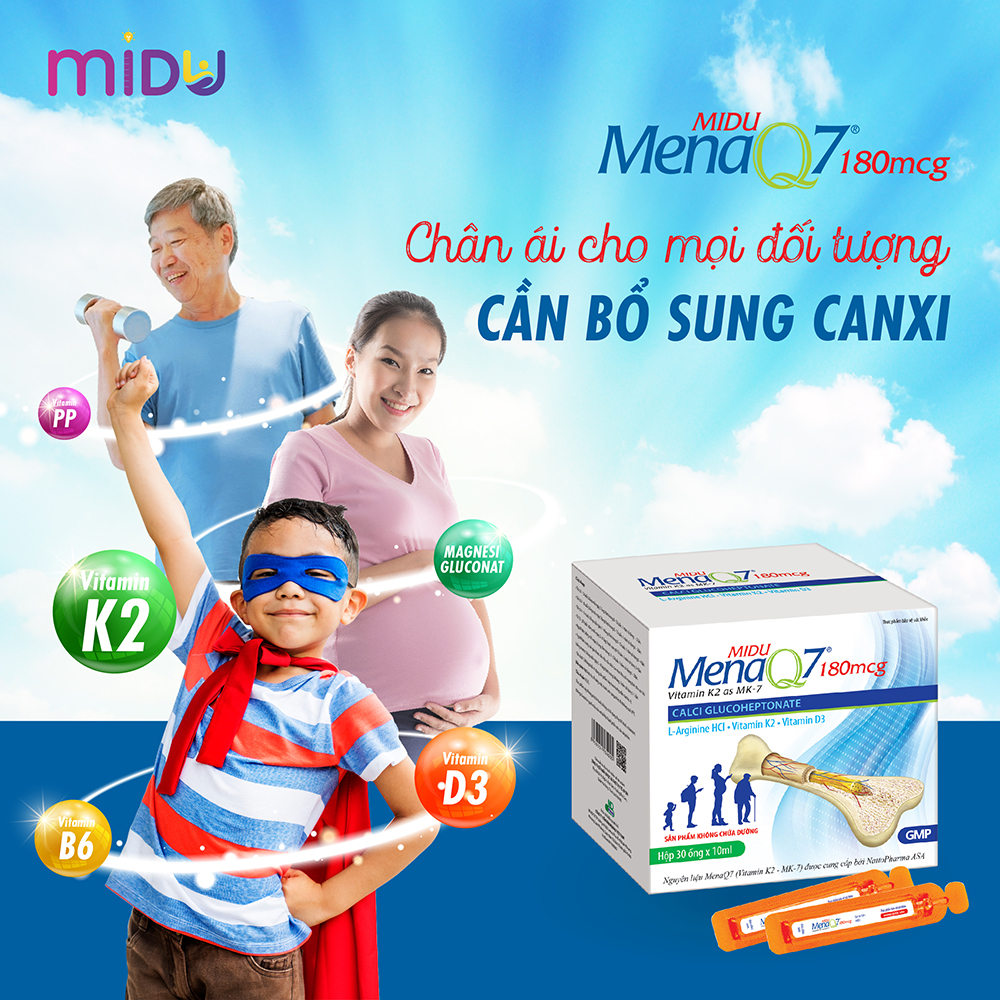 Midu MenaQ7 180mcg – Phát triển chiều cao cho trẻ em và giúp xương chắc, dài, dẻo từ trong bụng mẹ tới suốt cuộc đời