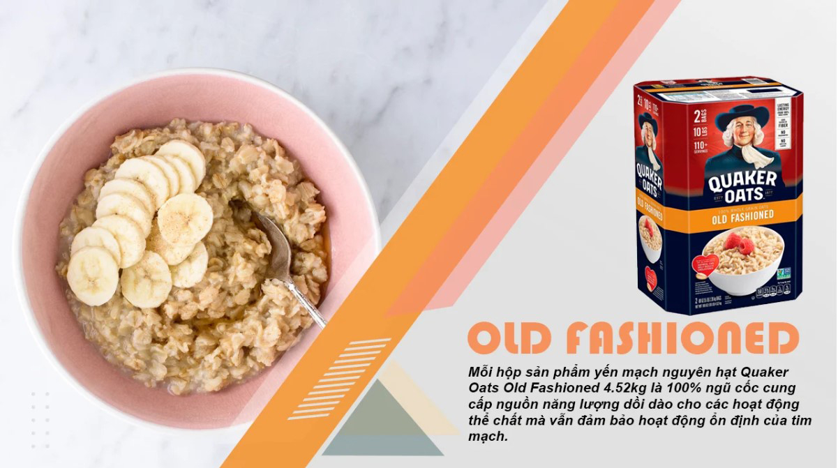 QUAKER OLD FASHION 4.53KG Yến Mạch Nguyên Hạt Cán Mỏng Quaker Oats Chính hãng 100%