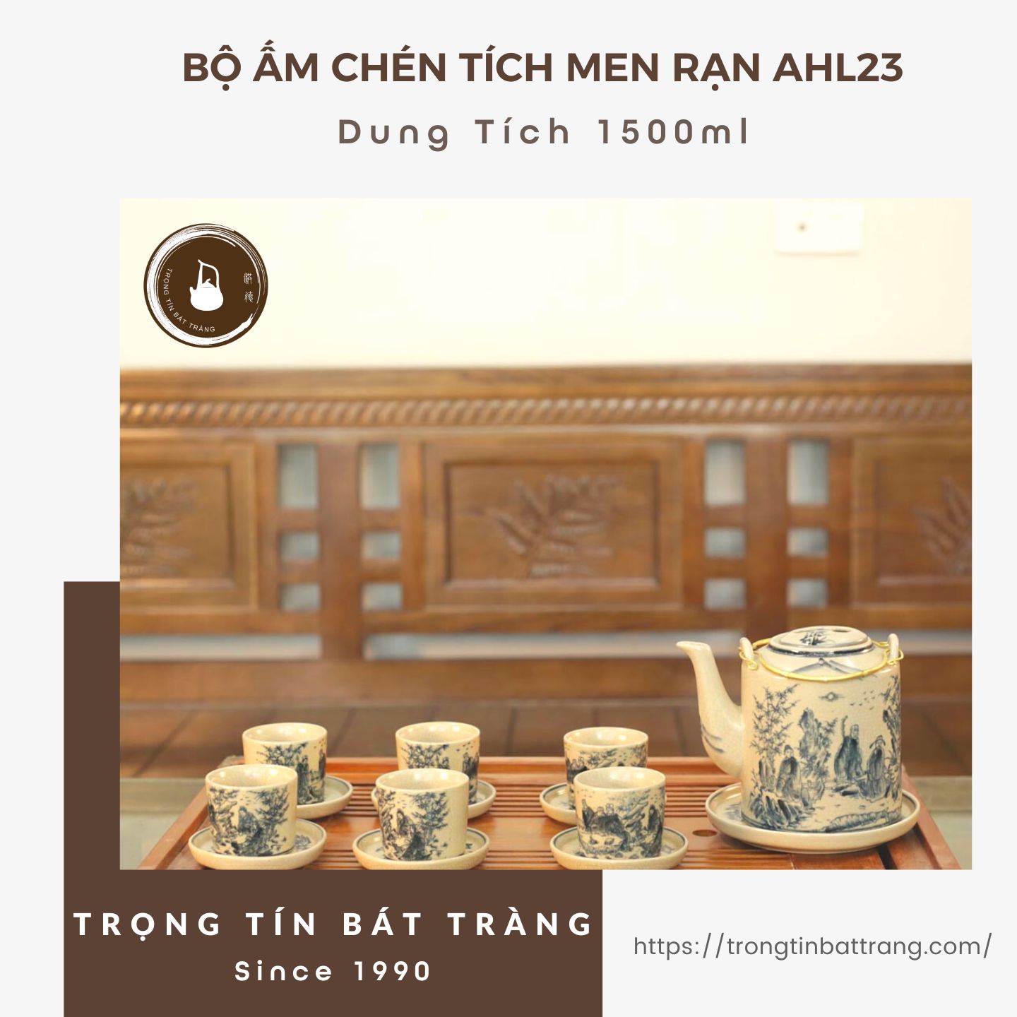 Bộ Ấm Tích Men Rạn Bát Tràng Họa Tiết Trúc Lâm Thất Hiền Dáng Dương Dũng Dung Tích 1800ml AHL 23