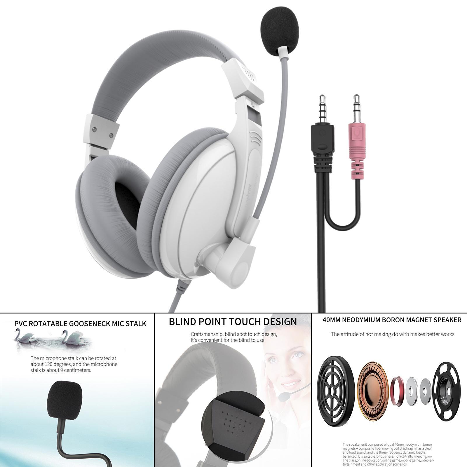On-Ear Wired 3.5mm Headsets Earphone for Childrens Professional White