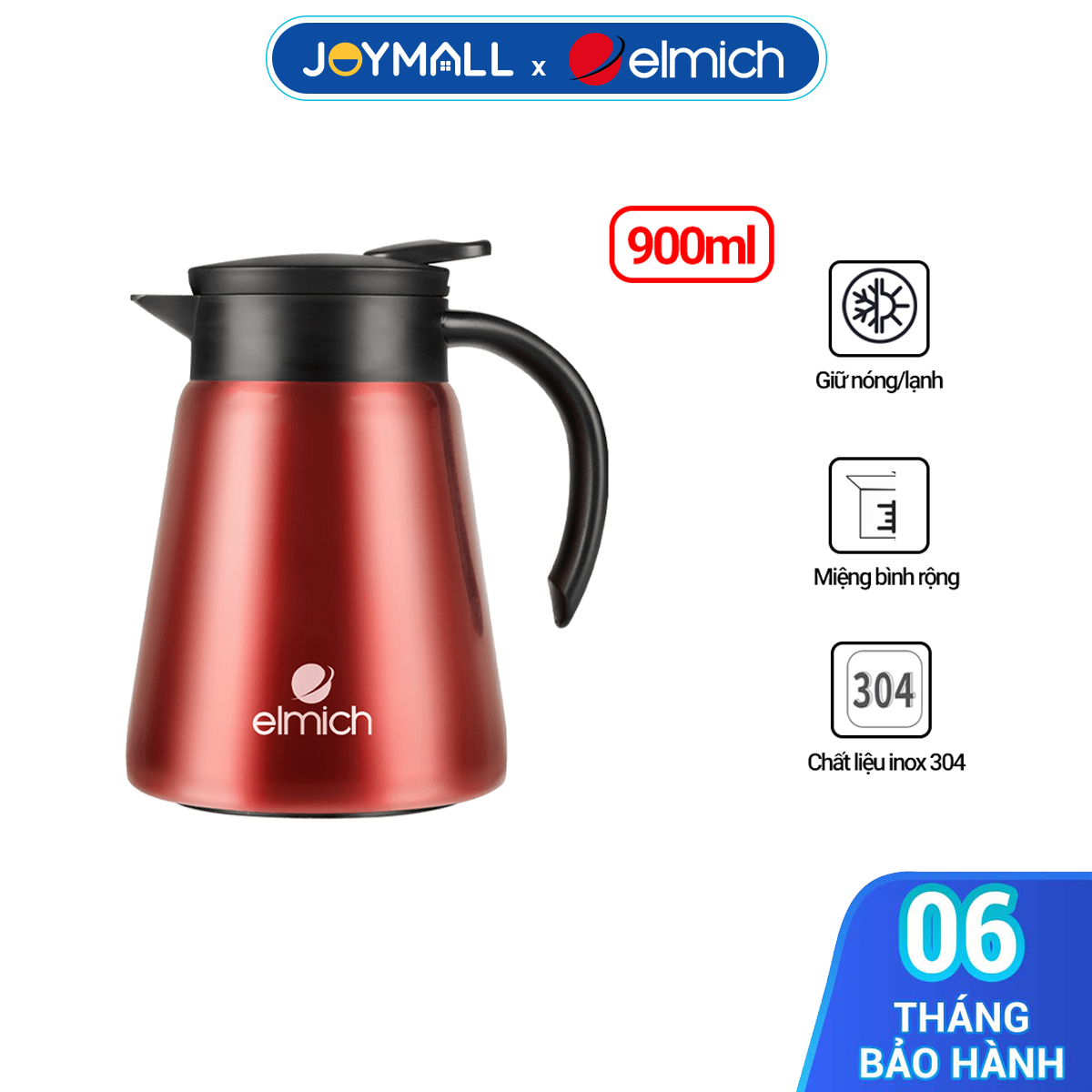 Bình giữ nhiệt gia đình Elmich EL8298 900ml, Hàng chính hãng, inox 304, có lõi lọc pha trà, pha cà phê - JoyMall