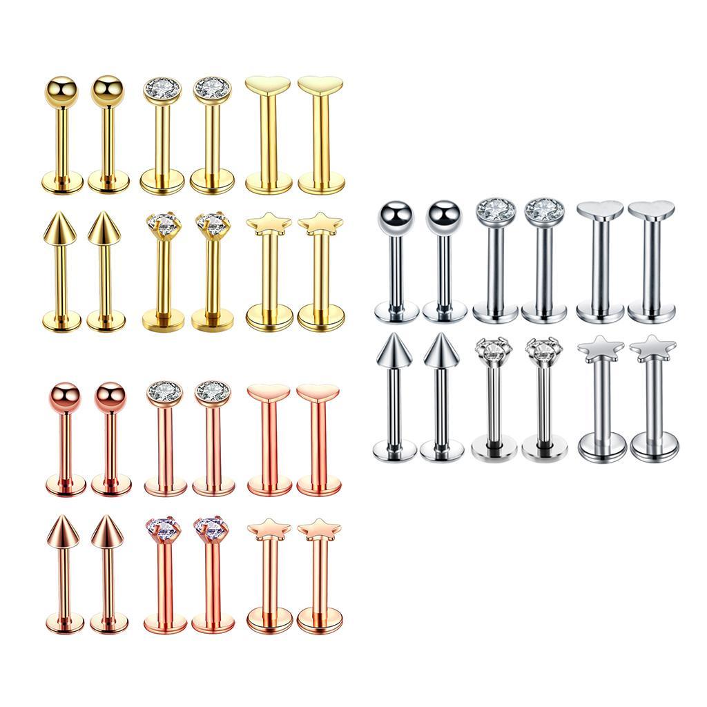 2-7pack 16G Steel Lip Bar Labret Lip Rings Tragus Stud Piercing Jewelry Silver