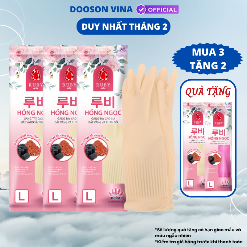 Mua 3 Tặng 2 - Đôi Găng Tay Cao Su Đất Vàng Và Than Gỗ Ruby L