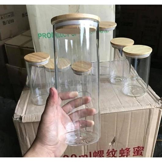 Hũ Thủy Tinh Trụ Nắp Gỗ Tre Cao Cấp