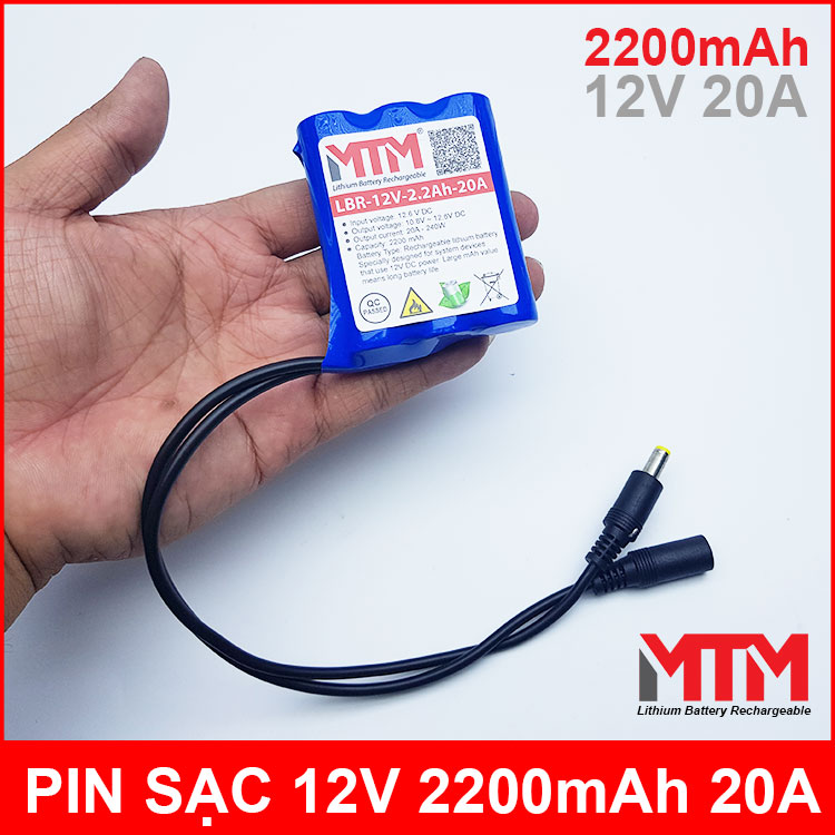 Pin sạc lithium 12V 2200mah 3S chịu tải 20A MTM chính hãng