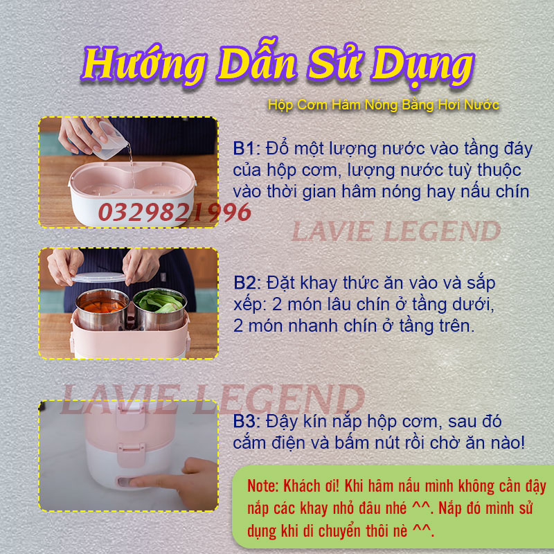 Hộp Cơm Văn Phòng Cắm Điện 3 Tầng Hộp Cơm Cắm Điện Đa Năng Hâm Nóng Và Tự Nấu Chín Thức Ăn Với 4 Hộp Inox