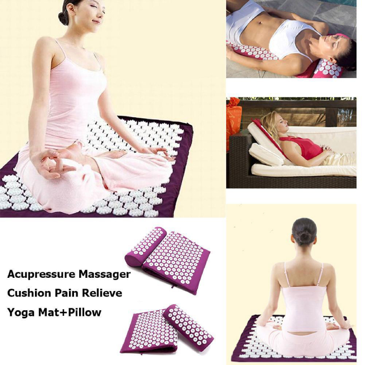 Thảm mát xa massage, thảm bấm huyệt, thảm châm cứu toàn thân - Dụng cụ vật lý trị liệu thế hệ 4.0, chữa đau mỏi lưng, vai, gáy, cột sống - Tặng kèm gối mát xa + túi đựng