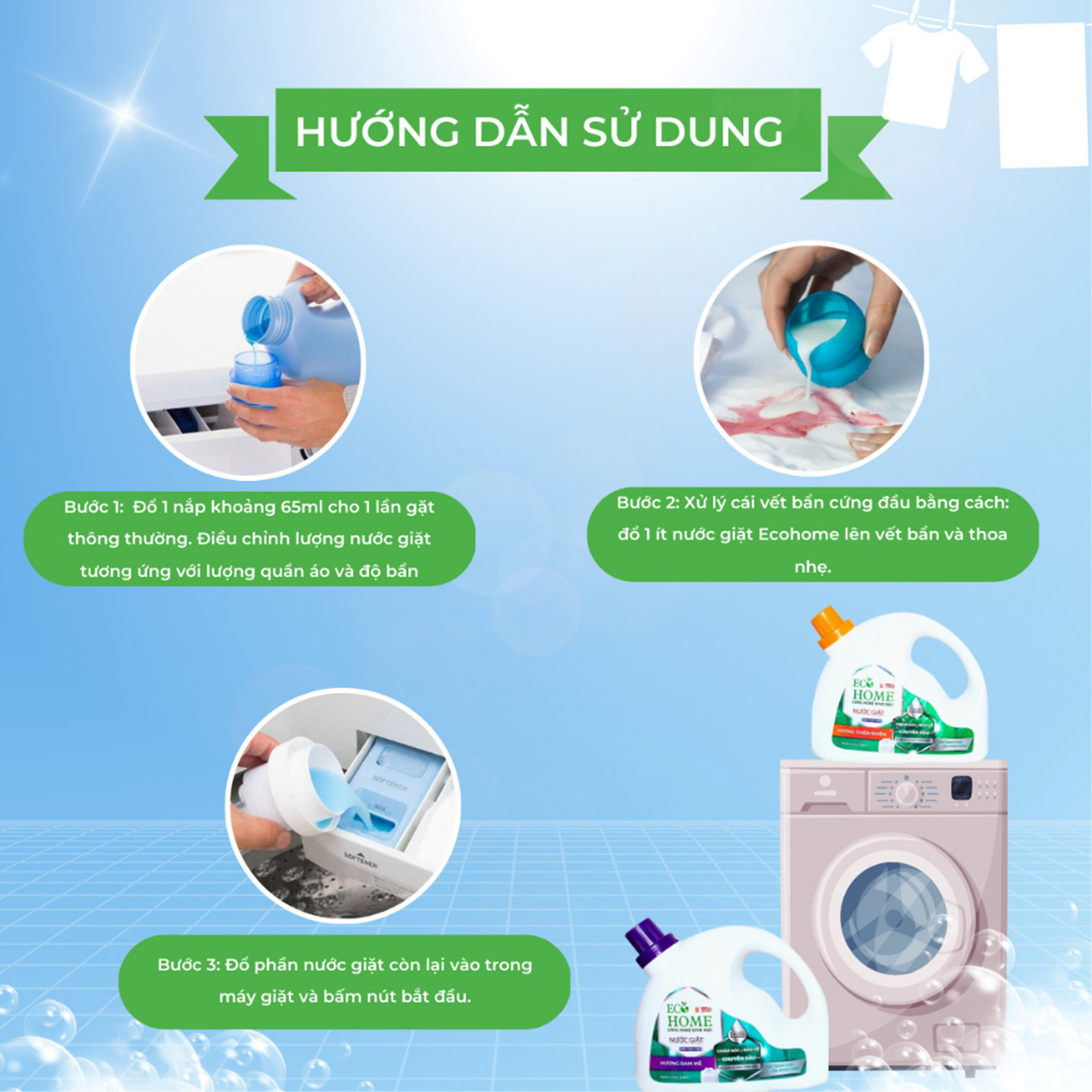 Nước Giặt Xả Quần Áo Công Nghệ Sinh Học ECOHOME Kim Ngân Store Hương Đam Mê Làm Sạch Quần Áo, An Toàn Cho Làn Da Bé