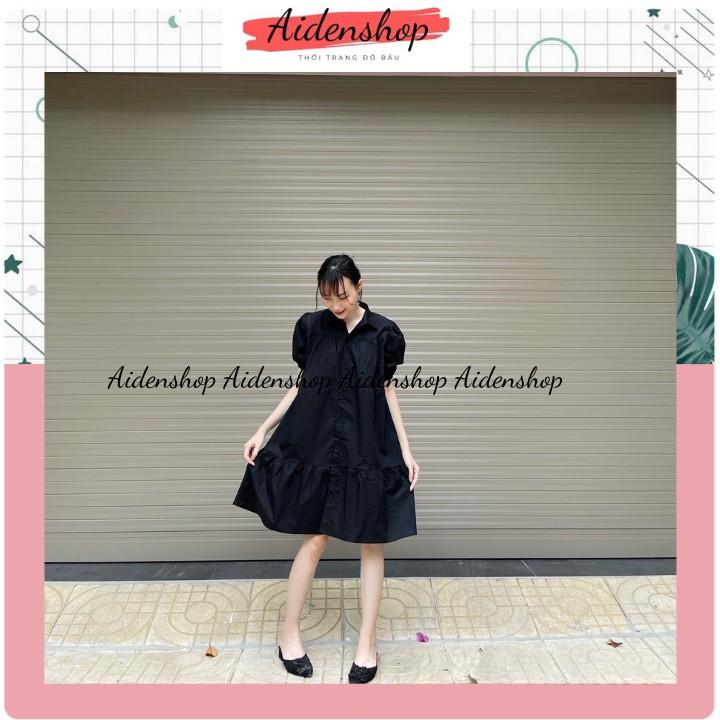 Váy bầu thiết kế Aidenshop đầm bầu thời trang sơ mi suông A chất thô đẹp công sở mát mùa hè