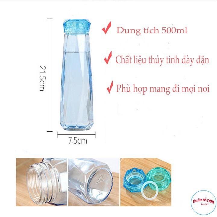 COMBO 2 BÌNH NƯỚC THỦY TINH ĐỦ MÀU DÁNG KIM CƯƠNG CAO CẤP 430ML hh060