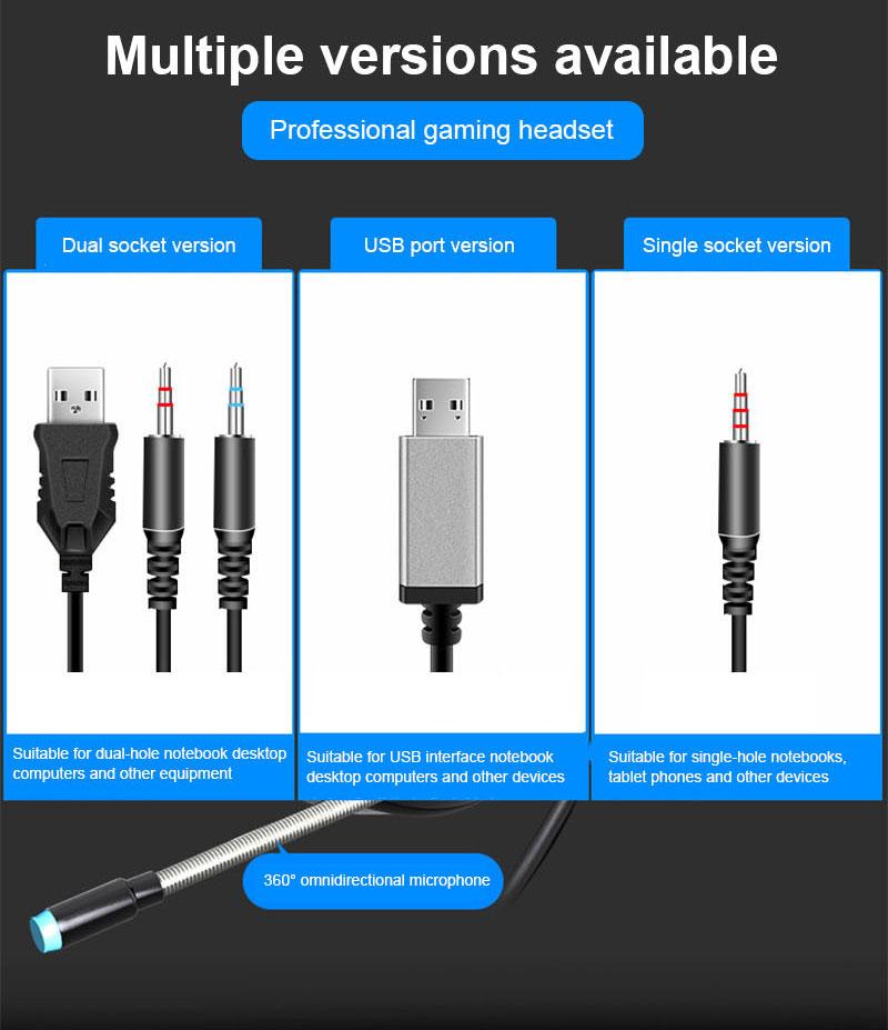 Tai Nghe Âm Thanh Vòm Stereo Tai Nghe Nhét Tai Có Dây Micro USB Đèn Sáng Nhiều Màu Sắc Máy Tính Laptop Chơi Game Tai Nghe 3.5Mm Tai Nghe Máy Tính